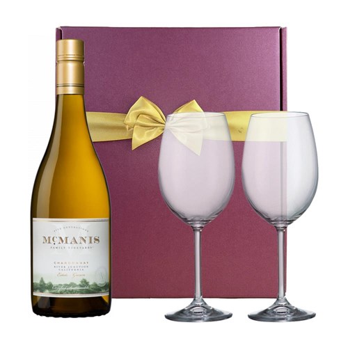 McManis Chardonnay 75cl White Wine & Wine Glasses Gift Box
